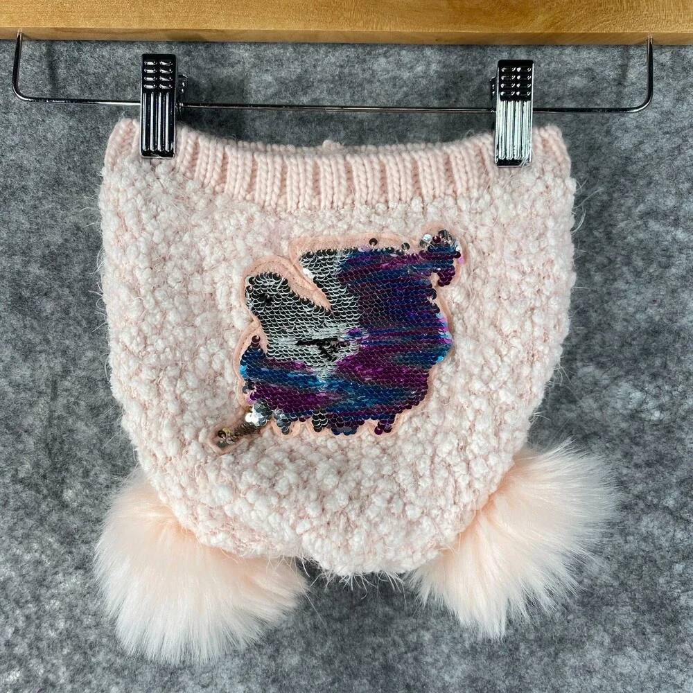 Childrens Place Hat Girls L XL Pink Reversible Sequin Unicorn Fleece Sherpa Puff